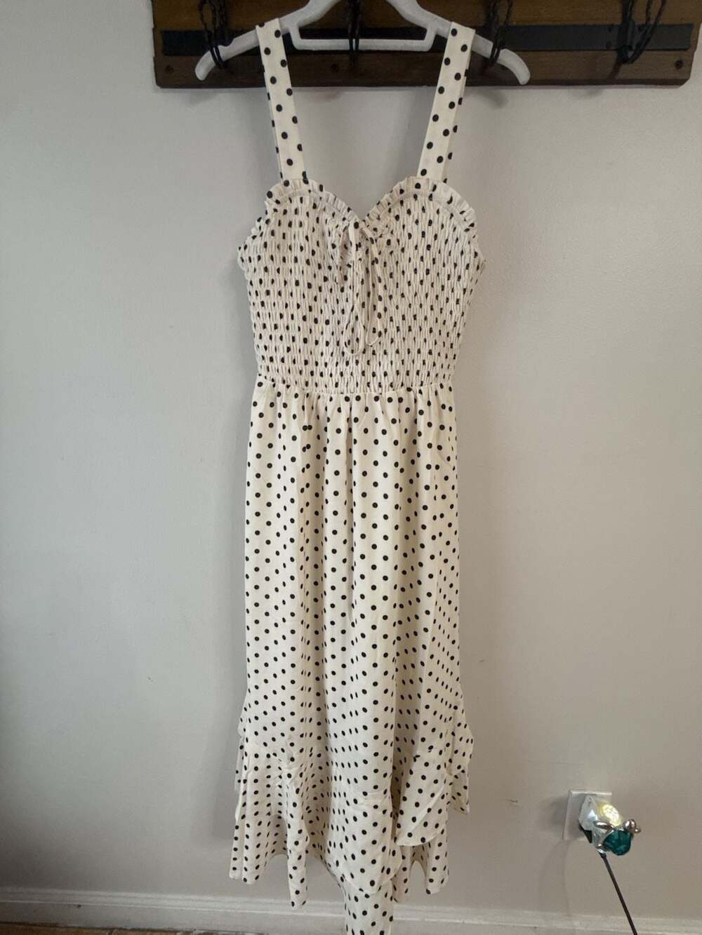 Grace Karin Polka Dot Smocked Bodice Ruffle Hem Maxi Dress